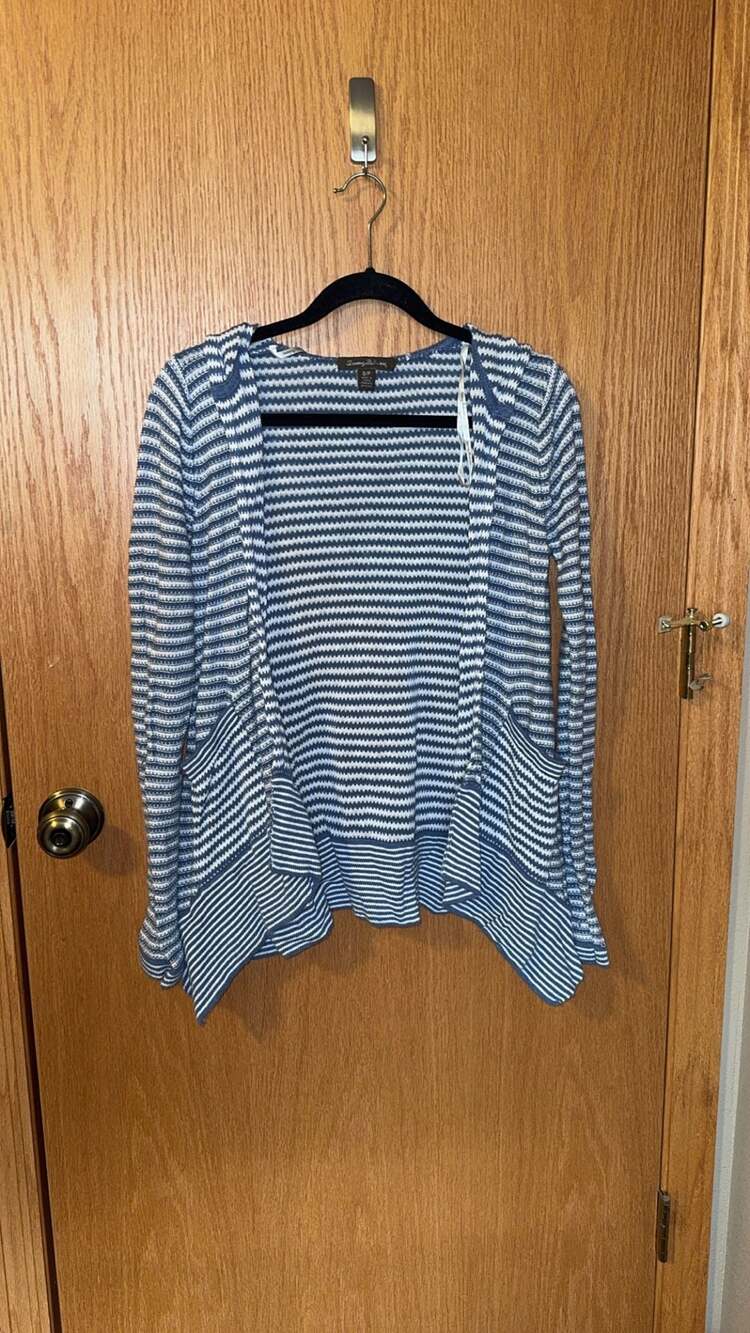 Tommy Bahama Striped Hooded Open Front Linen Blend Cardigan